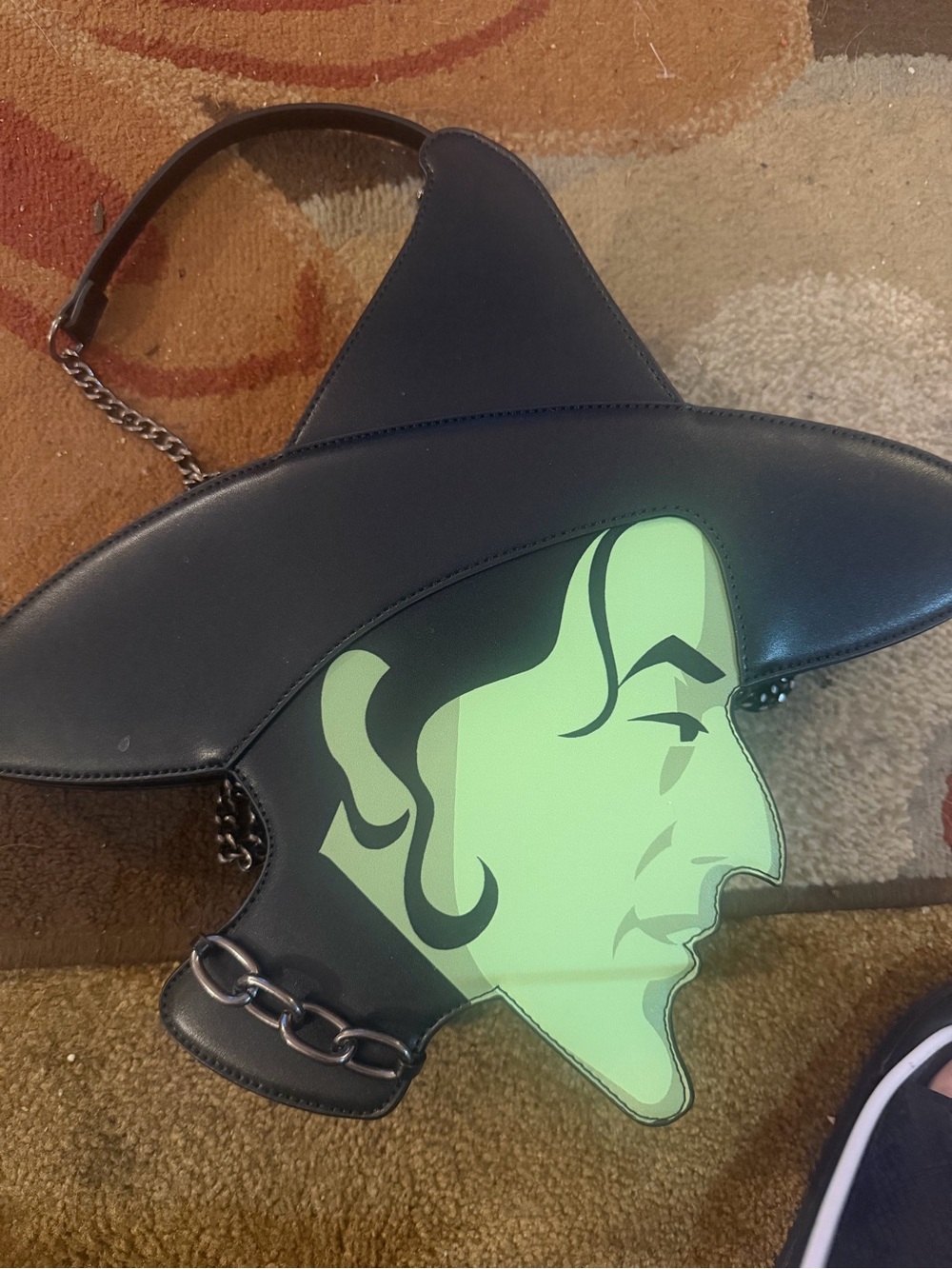 Black Witch Hat Face Crossbody Bag with Lime Green Accent WOO
